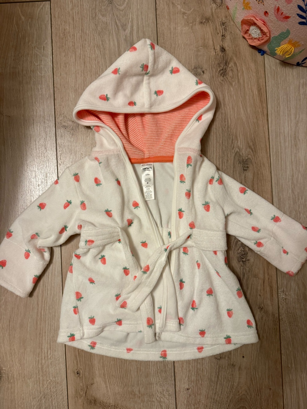 Carter's White and Coral Strawberry Print Baby robe